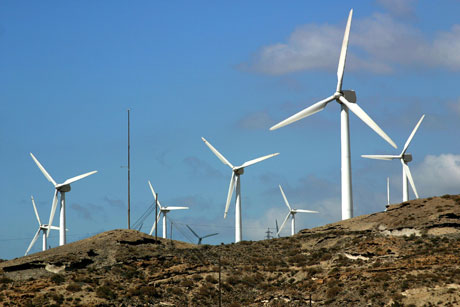 Wind mills in wind power station Canary islands photo